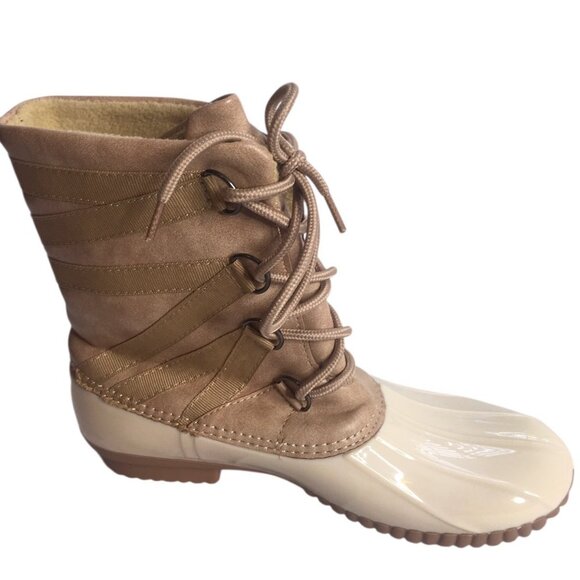 Yoki Dylan Duck Boots Womens 8 Insulated Cream/Beige Rubber Lace-Up Outdoors - Picture 3 of 13